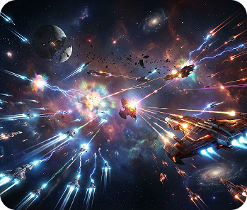Epic space battle with glowing spaceships